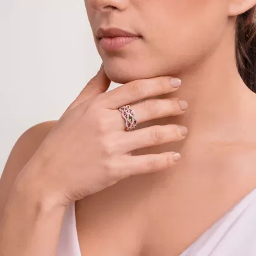 Womens Genuine Green Tourmaline 14K Rose Gold Over Silver Cocktail Ring