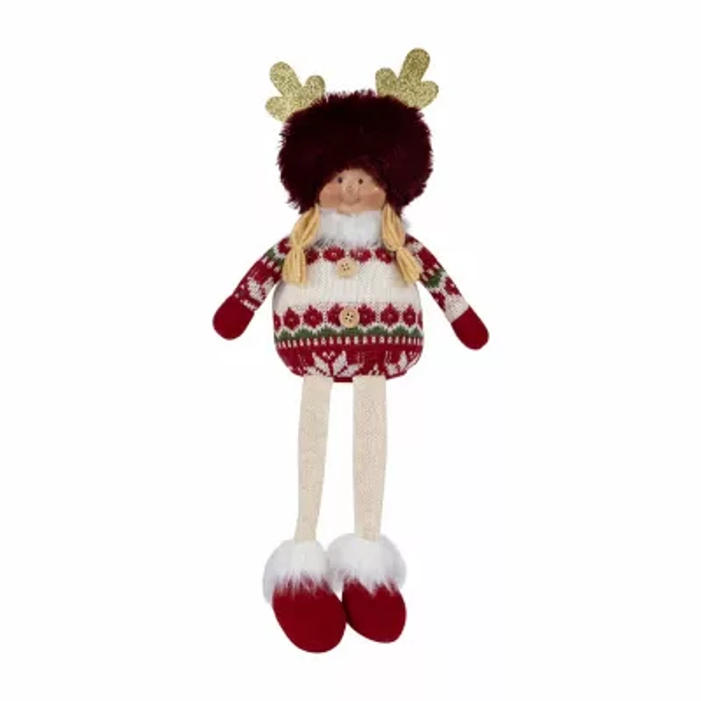 Northlight 16" Plush Girl With Legs Christmas Tabletop Decor