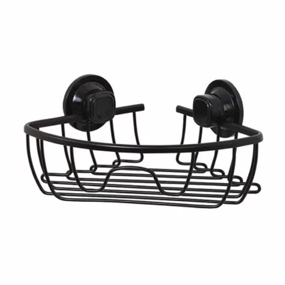 Zenna Home Aluminum Power Grip Black Corner Shower Caddy