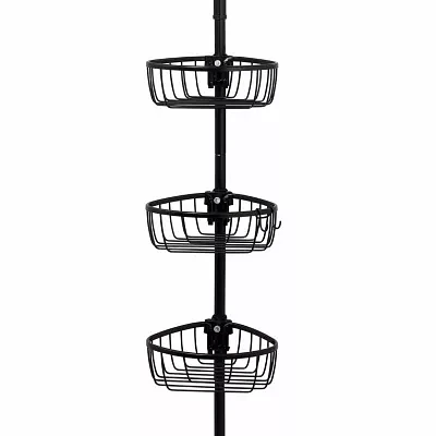 Zenna Home 3 Tier Aluminum Black Tension Pole Shower Caddy