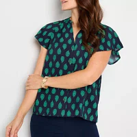 Liz Claiborne Womens Split Crew Neck Short Sleeve Blouse
