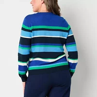 Liz Claiborne Womens Crew Neck Long Sleeve Striped Pullover Sweater