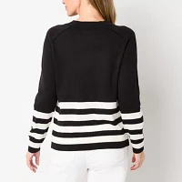 Liz Claiborne Womens Crew Neck Long Sleeve Striped Pullover Sweater