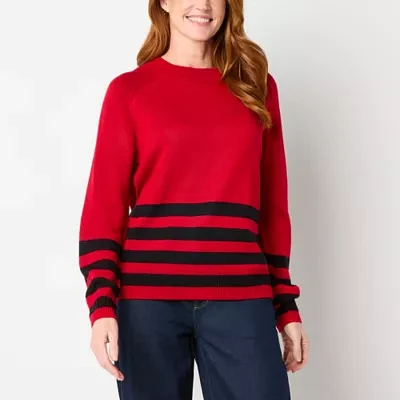 Liz Claiborne Womens Crew Neck Long Sleeve Striped Pullover Sweater
