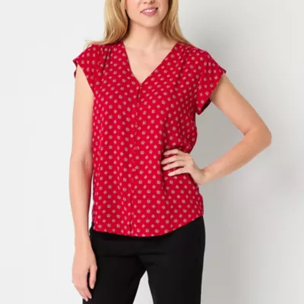 Liz Claiborne Womens Short Sleeve Regular Fit Button-Down Shirt