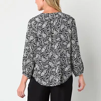 Liz Claiborne Womens V Neck 3/4 Sleeve Blouse