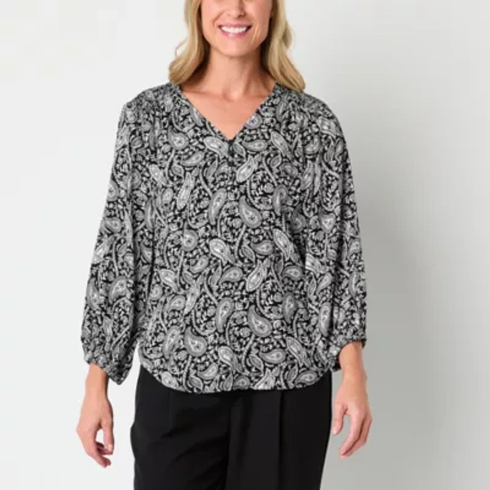 Liz Claiborne Womens V Neck 3/4 Sleeve Blouse