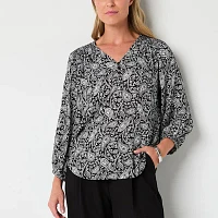 Liz Claiborne Womens V Neck 3/4 Sleeve Blouse