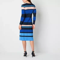 Liz Claiborne Womens Long Sleeve Striped Midi Sweater Dress