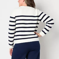 Liz Claiborne Womens Crew Neck Long Sleeve Striped Pullover Sweater