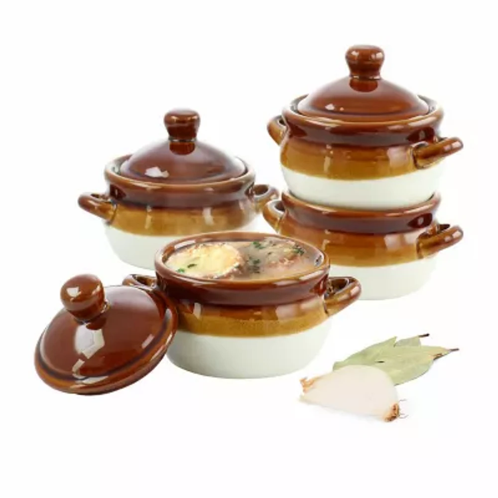 Elama Double Handle French Onion 4-pc. Stoneware Soup Bowl