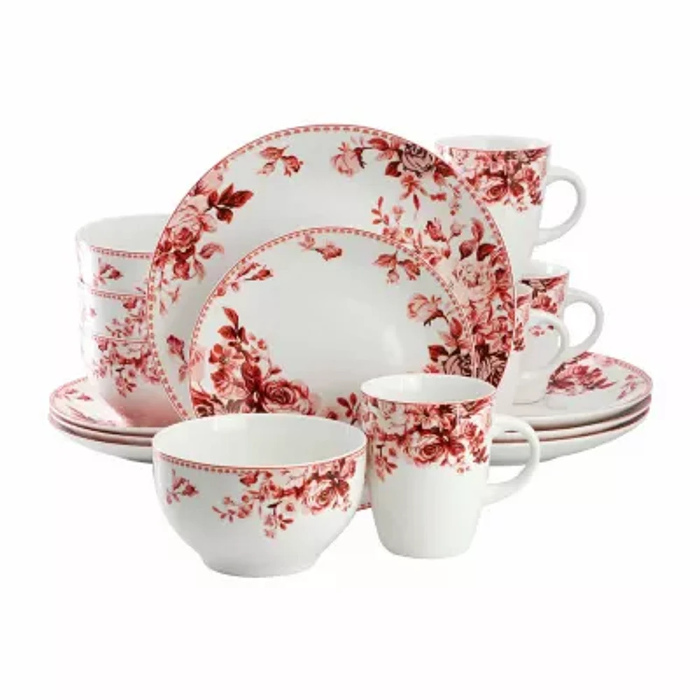 Elama Traditional Rose 16-pc. Stoneware Dinnerware Set