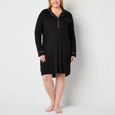 Liz Claiborne Cool and Calm Womens Plus Long Sleeve Nightshirt