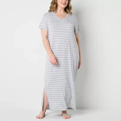 Liz Claiborne Cool and Calm Womens Plus Short Sleeve V Neck Nightshirt