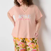 Sleep Chic Womens Plus Short Sleeve V Neck Pajama Top