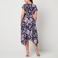 R & K Originals Womens Short Sleeve Floral Midi Fit + Flare Dress