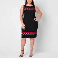 Maya Brooke Womens Embellished Grid Jacket Dress Plus