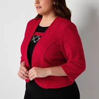 Maya Brooke Womens Embellished Grid Jacket Dress Plus