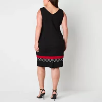 Maya Brooke Womens Embellished Grid Jacket Dress Plus