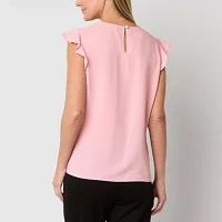 Black Label by Evan-Picone Womens Crew Neck Sleeveless Blouse