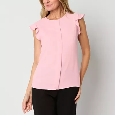 Black Label by Evan-Picone Womens Crew Neck Sleeveless Blouse
