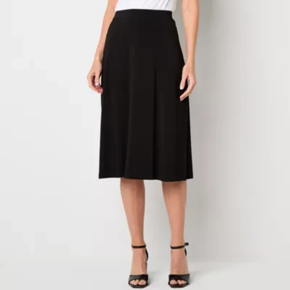 Black Label by Evan-Picone Knit Womens Mid Rise Midi Flared Skirt