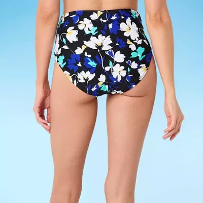 Liz Claiborne Womens Lined Floral High Waist Bikini Swimsuit Bottom