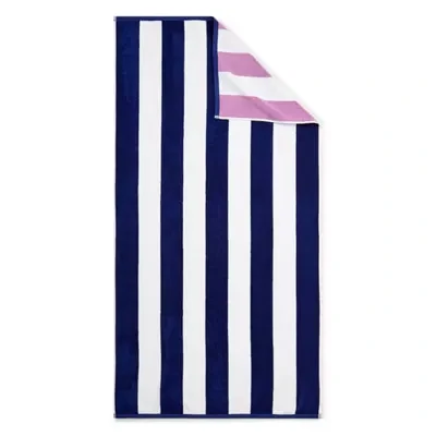 Outdoor Oasis Cabana Stripe Navy & Purple Beach Towel