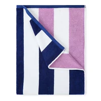 Outdoor Oasis Cabana Stripe Navy & Purple Beach Towel