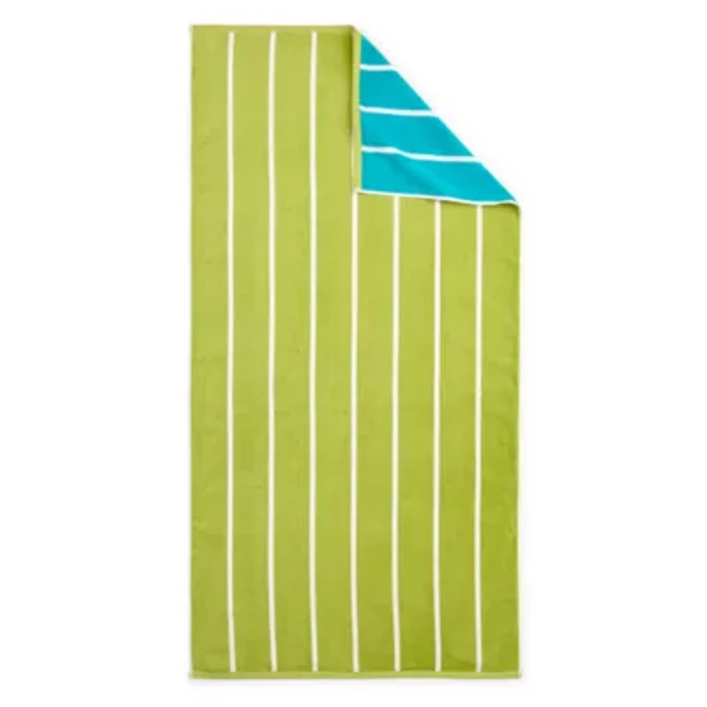 Outdoor Oasis Cabana Stripe Aqua & Chartreuse Beach Towel