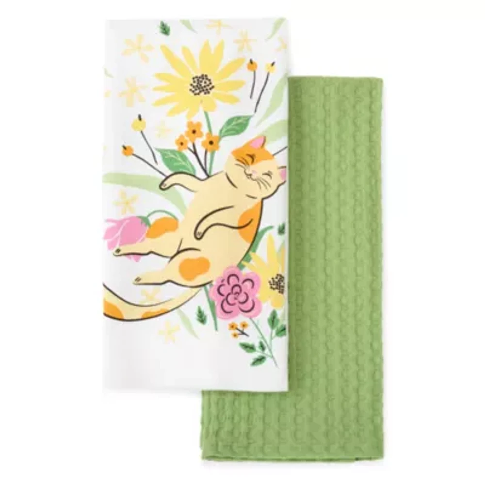 Homewear Cat with Wild Flowers 2-pc. Kitchen Towel