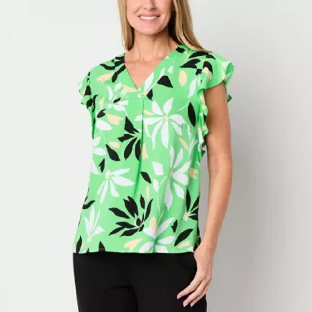 Liz Claiborne Shine Womens V Neck Short Sleeve Blouse