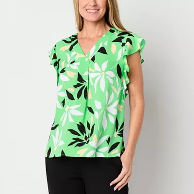 Liz Claiborne Shine Womens V Neck Short Sleeve Blouse