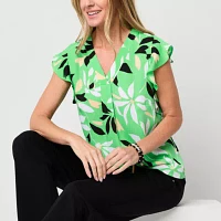Liz Claiborne Shine Womens V Neck Short Sleeve Blouse