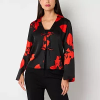 Bold Elements Womens Split Tie Neck Long Sleeve Satin Blouse