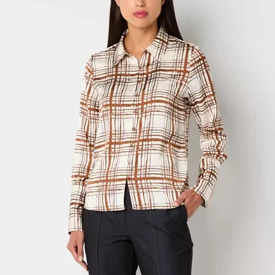 Worthington Womens Long Sleeve Fitted Button-Down Shirt