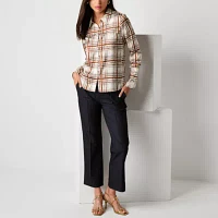 Worthington Womens Long Sleeve Fitted Button-Down Shirt