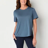 Xersion Womens Mesh Crew Neck Short Sleeve Tunic Top