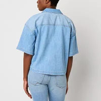 a.n.a Short Sleeve Boxy Fit Denim Button Shirt