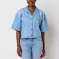 a.n.a Short Sleeve Boxy Fit Denim Button Shirt