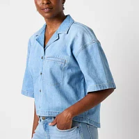 a.n.a Short Sleeve Boxy Fit Denim Button Shirt