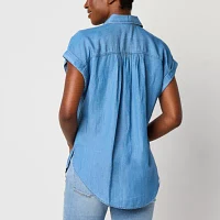 a.n.a Womens Short Sleeve Adaptive Regular Fit Easy-on + Easy-off Button-Down Shirt
