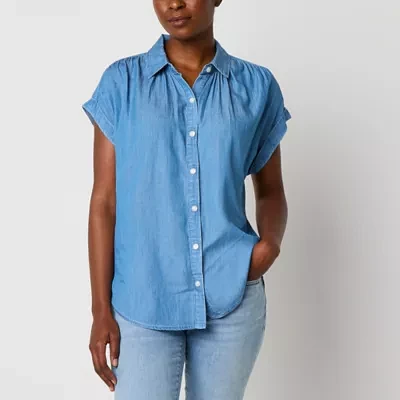 a.n.a Womens Short Sleeve Adaptive Regular Fit Easy-on + Easy-off Button-Down Shirt