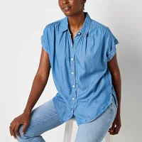 a.n.a Womens Short Sleeve Adaptive Regular Fit Easy-on + Easy-off Button-Down Shirt