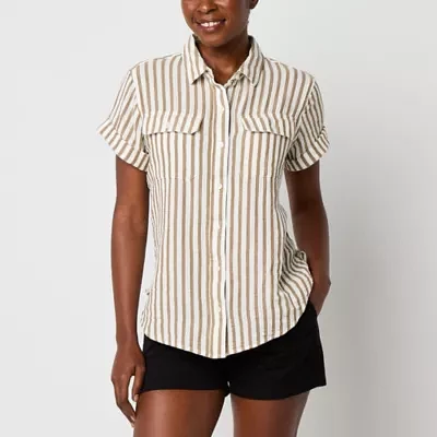 a.n.a Womens Short Sleeve Adaptive Regular Fit Easy-on + Easy-off Button-Down Shirt
