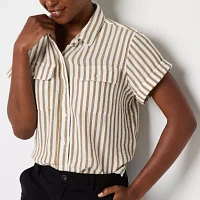 a.n.a Womens Short Sleeve Adaptive Regular Fit Easy-on + Easy-off Button-Down Shirt