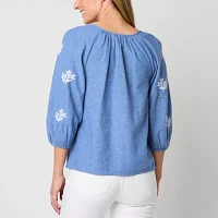 St. John's Bay Womens Split Tie Neck 3/4 Sleeve Blouse