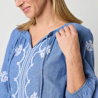 St. John's Bay Womens Split Tie Neck 3/4 Sleeve Blouse