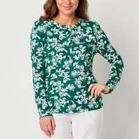 Liz Claiborne Womens Crew Neck Long Sleeve T-Shirt