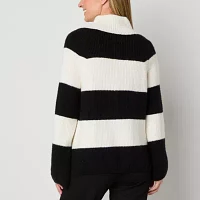 Liz Claiborne Womens Mock Neck Long Sleeve Striped Pullover Sweater